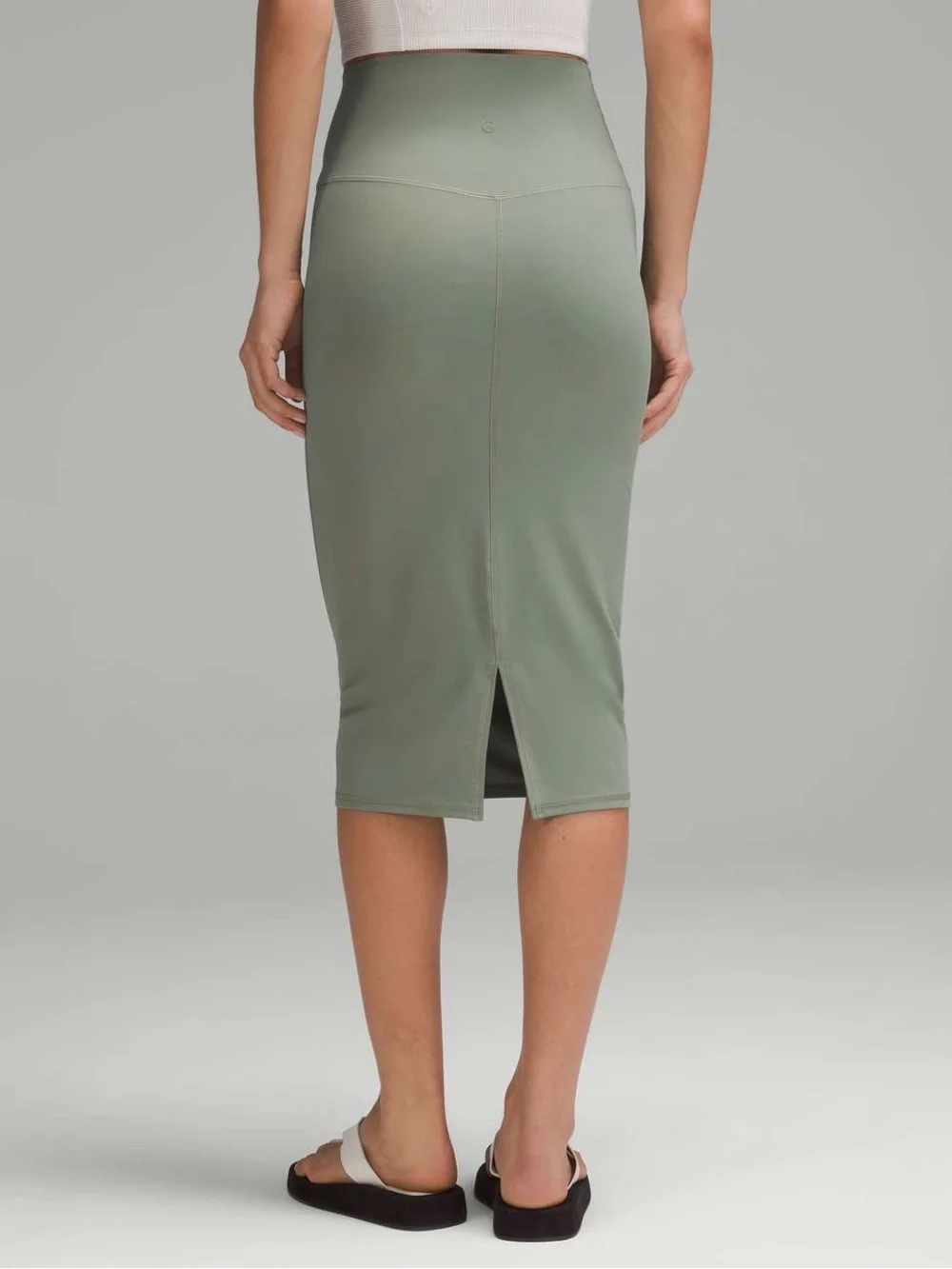 045. Lululemon Nulu Slim-Fit High-Rise Midi Skirt Grey Eucalyptus size 6